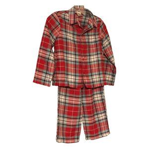 Lands' End Kids Christmas Holiday Red Green Plaid Collared Pajama Set Sz L 7